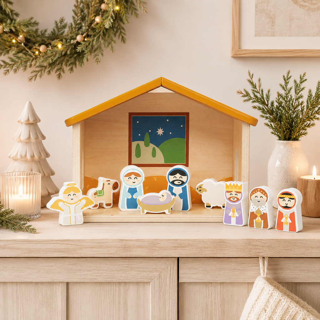 Kate & Milo - Wood Nativity Play Set, 10 Piece Christmas Toy Set For Kids