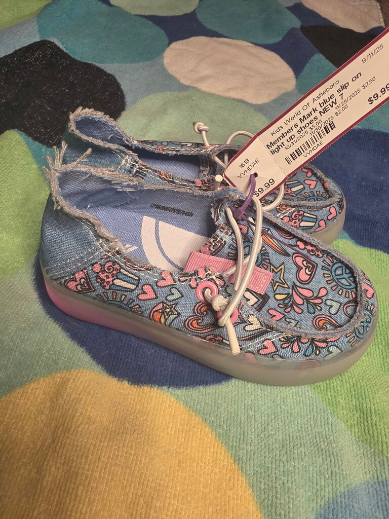 Size 7 blue slip on light up shoes NEW Member's Mark