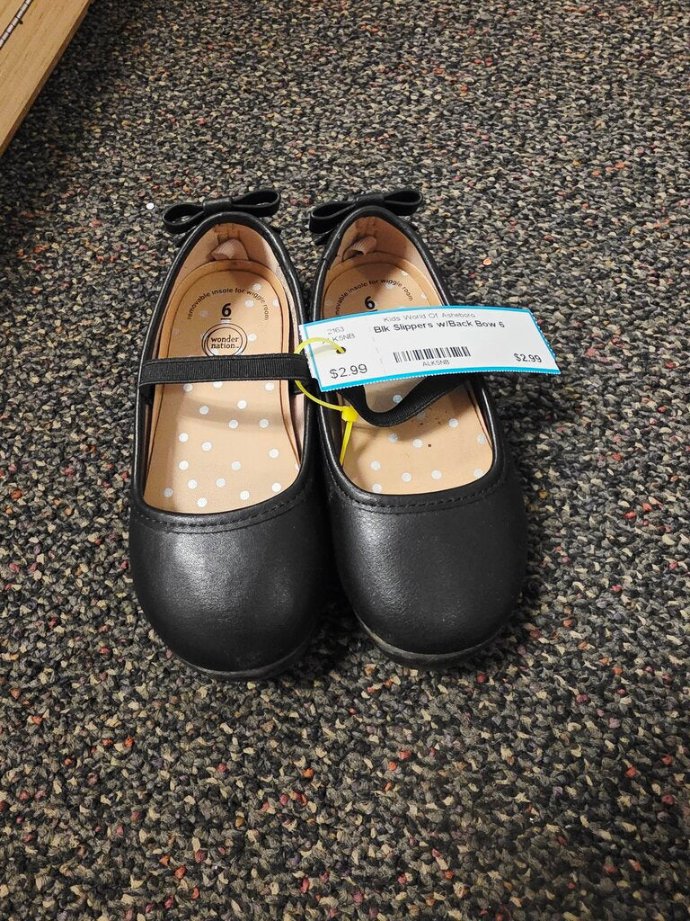 Blk Slippers w/Back Bow