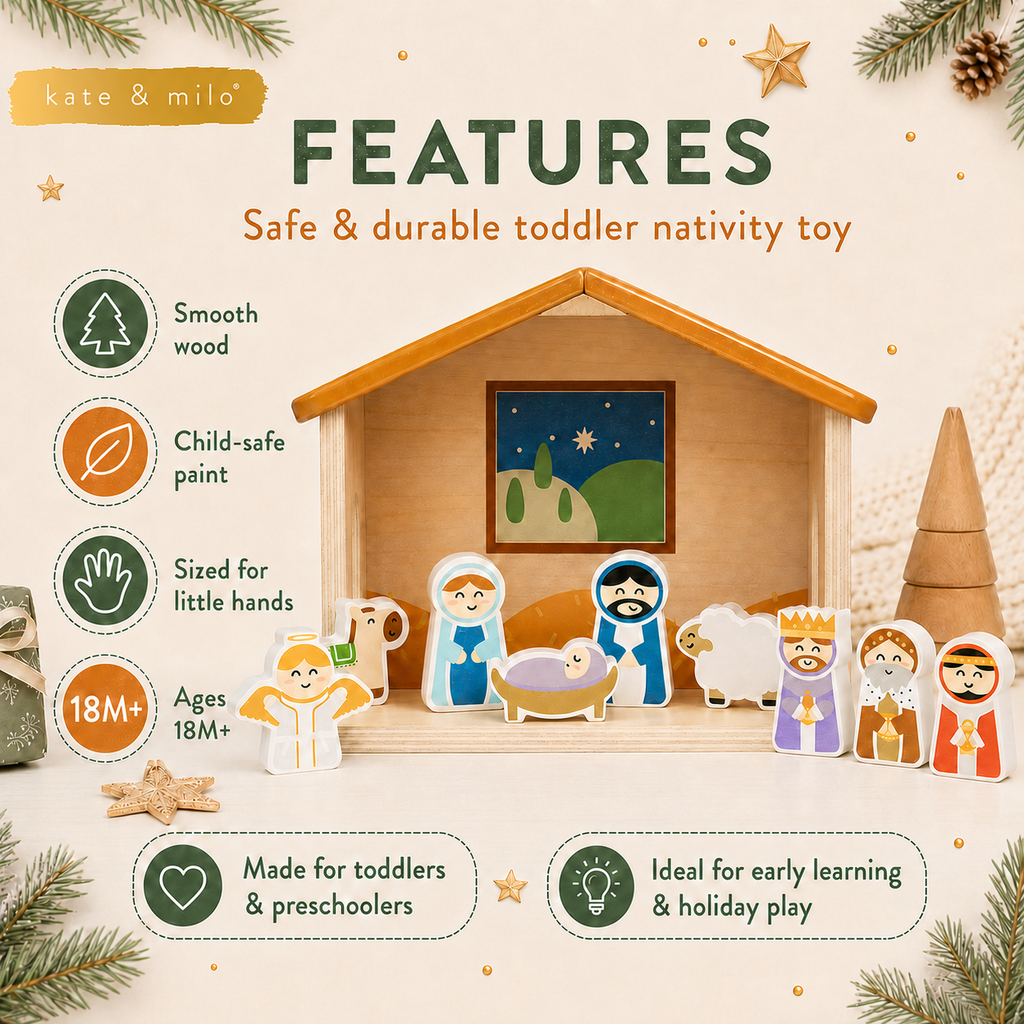 Kate & Milo - Wood Nativity Play Set, 10 Piece Christmas Toy Set For Kids