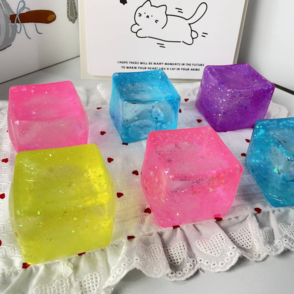 Glitter Ice Cube Squishy Stress Ball fidget toy  (Copy)
