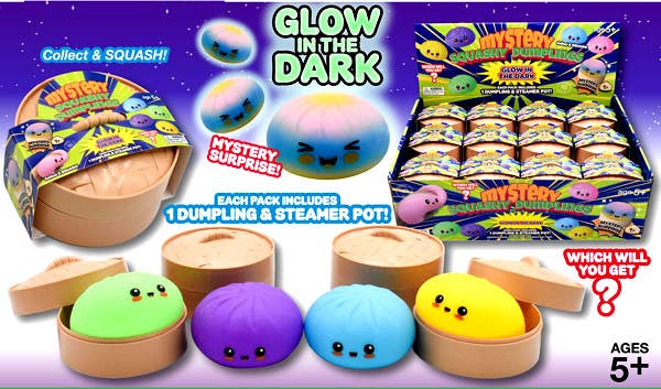 Mystery Squishy 4" Happy Face Glow in the Dark Dumplings