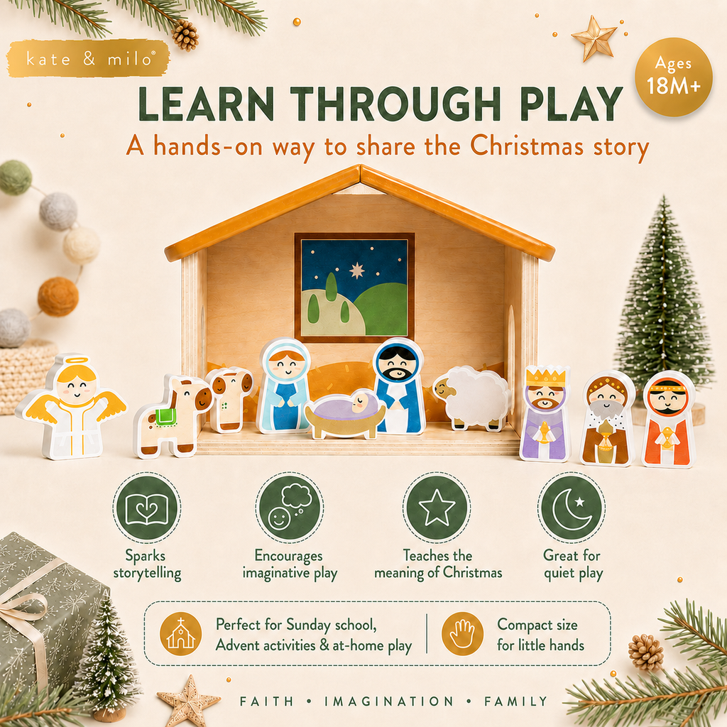 Kate & Milo - Wood Nativity Play Set, 10 Piece Christmas Toy Set For Kids