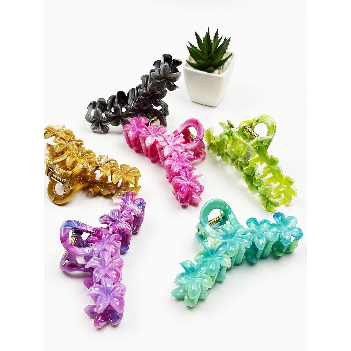 Marbled Design Pumeria Flower Hair Claw Clip: ASSORTED COLOR / ONE SIZE(12)