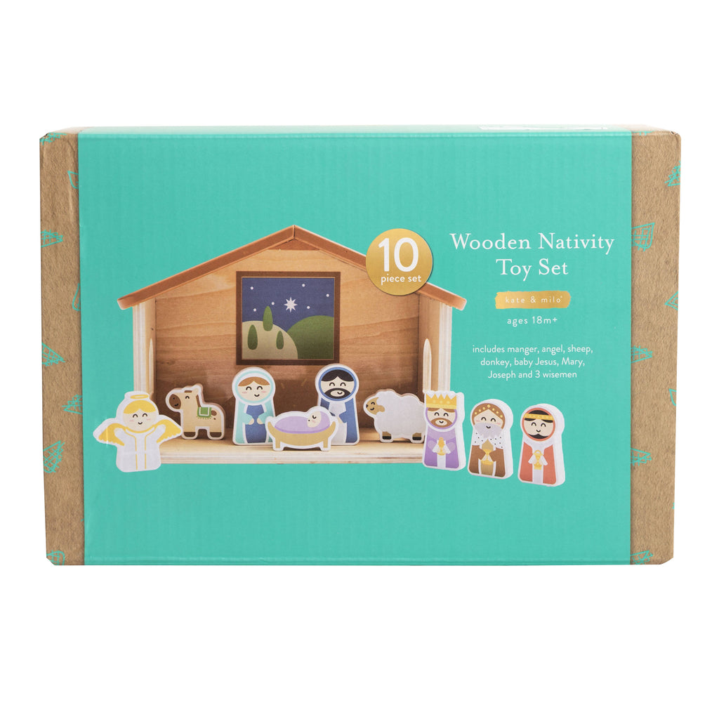 Kate & Milo - Wood Nativity Play Set, 10 Piece Christmas Toy Set For Kids