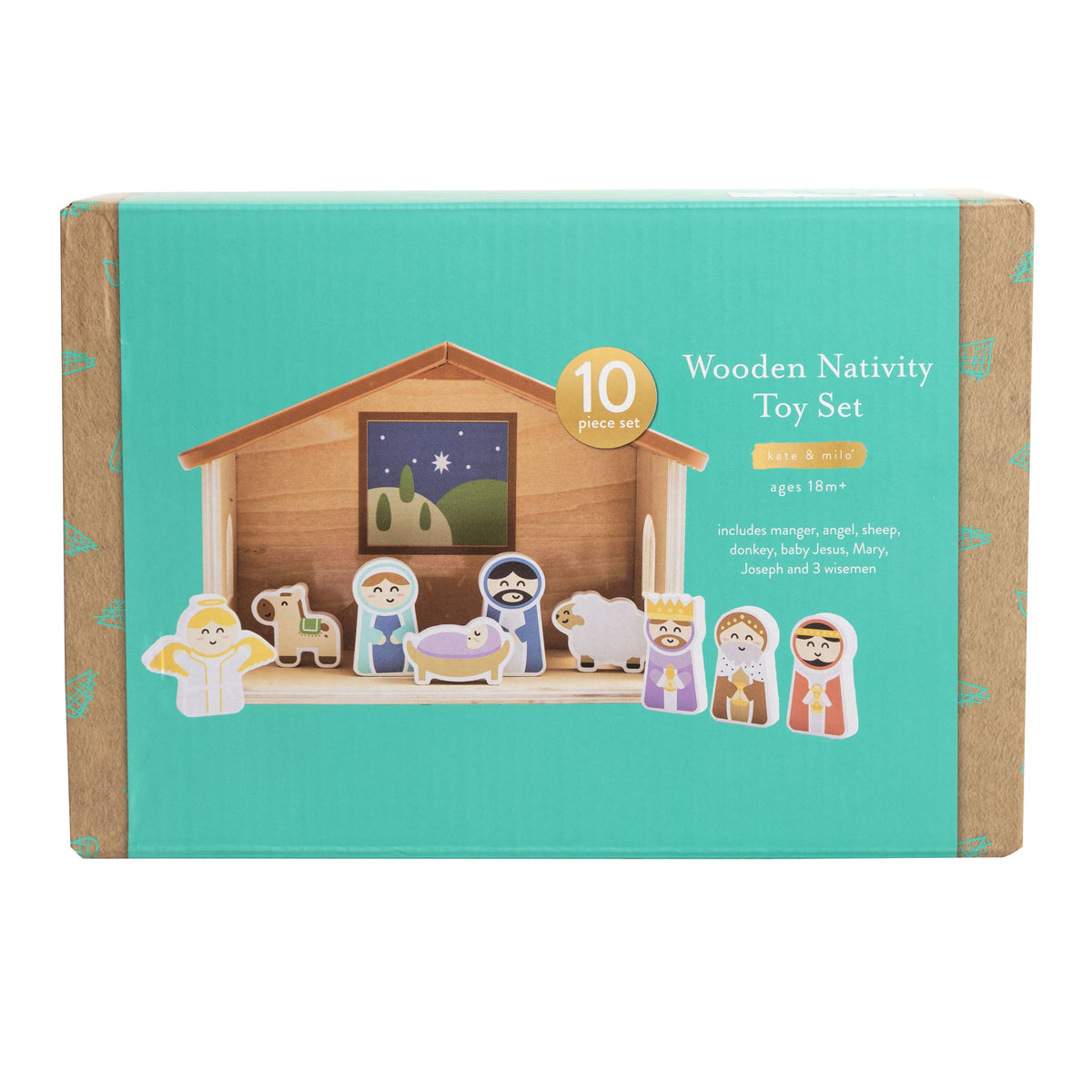 Kate & Milo - Wood Nativity Play Set, 10 Piece Christmas Toy Set For Kids