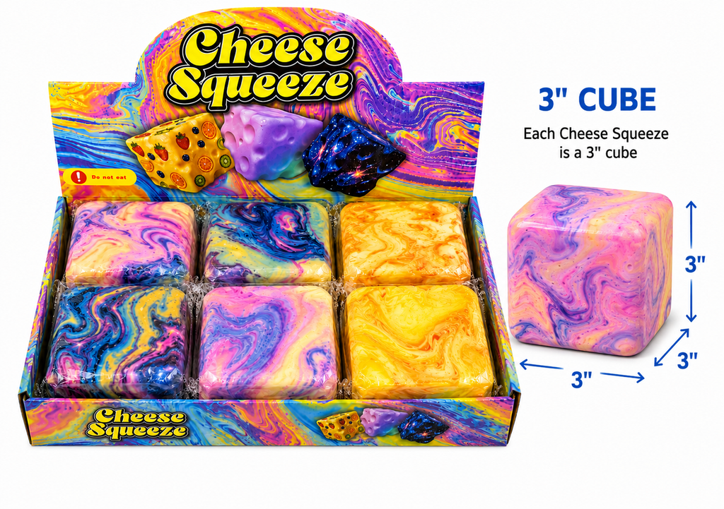 Cheese Squeeze Foam Squishy – 3” Assorted Styles 6 PC Display MSS5