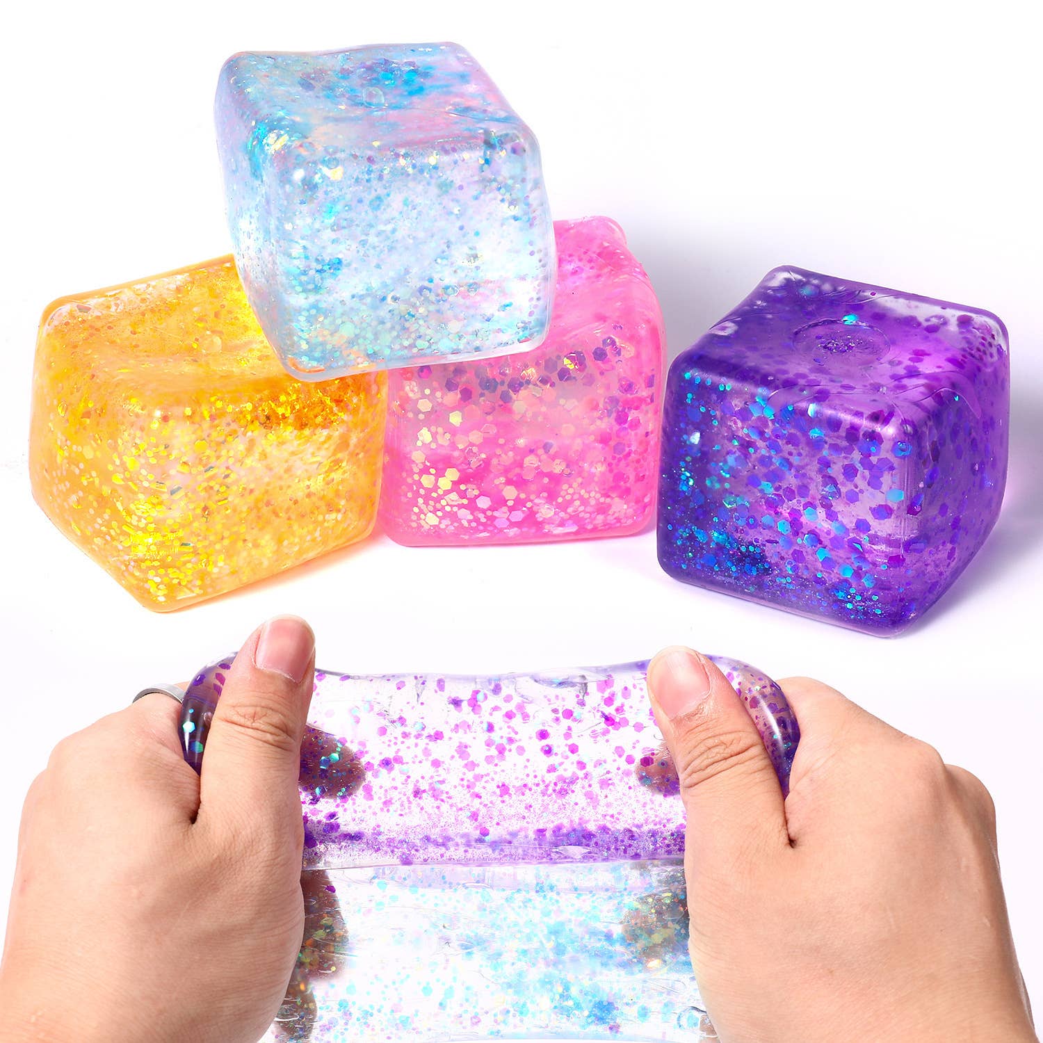Glitter Ice Cube Squishy Stress Ball fidget toy