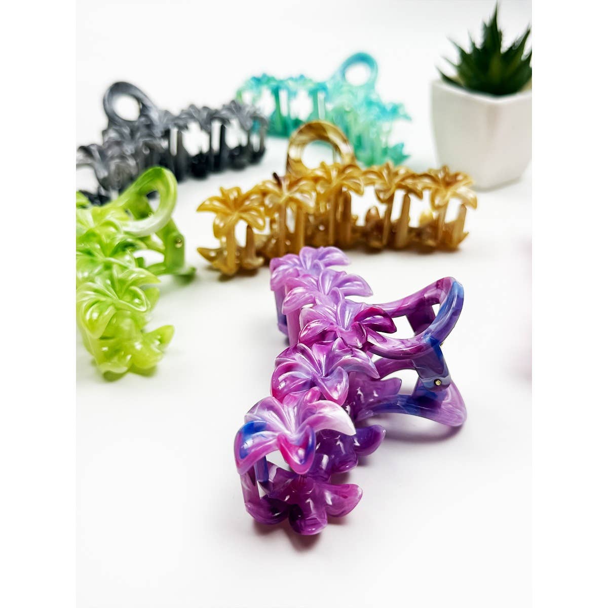 Marbled Design Pumeria Flower Hair Claw Clip: ASSORTED COLOR / ONE SIZE(12)
