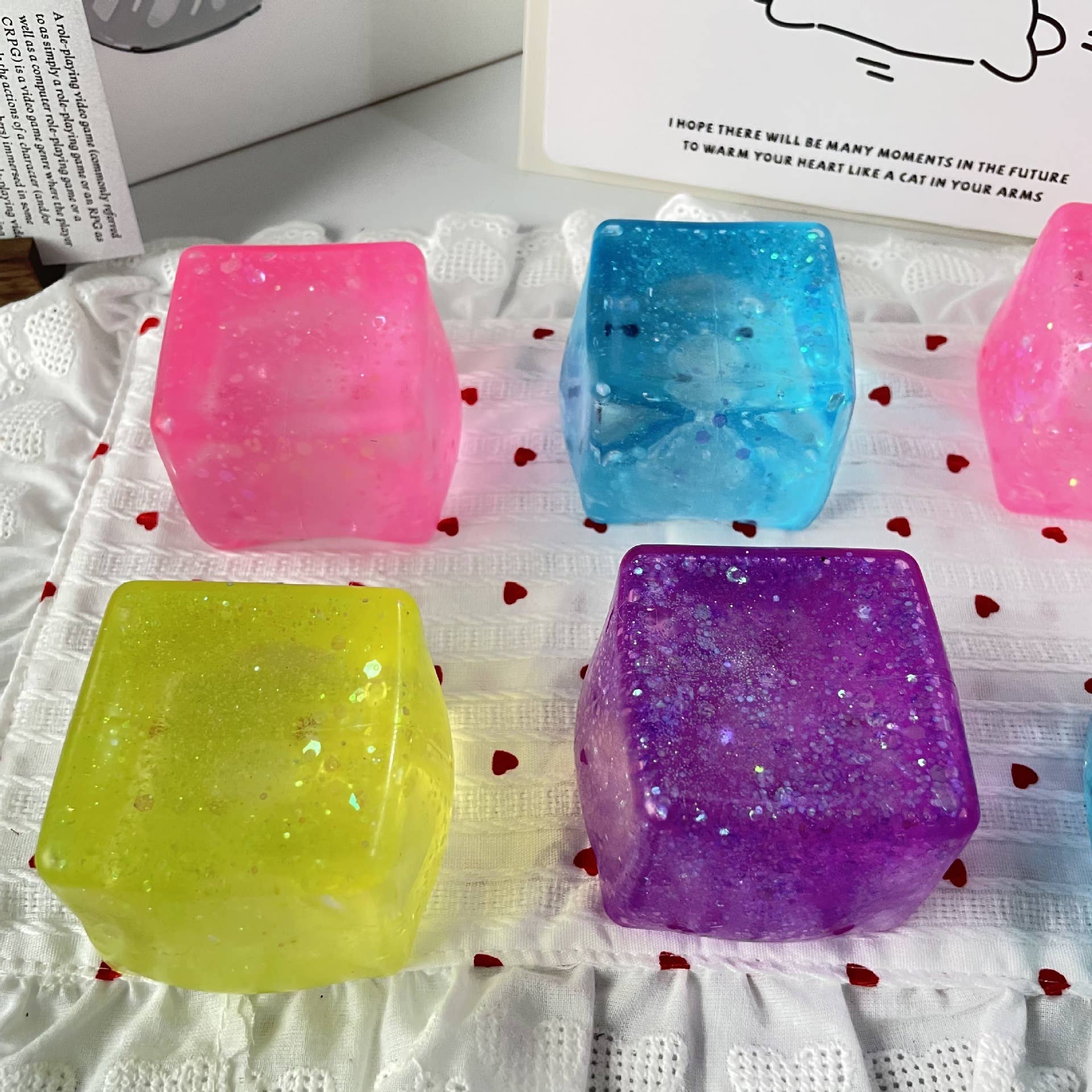 Glitter Ice Cube Squishy Stress Ball fidget toy  (Copy)