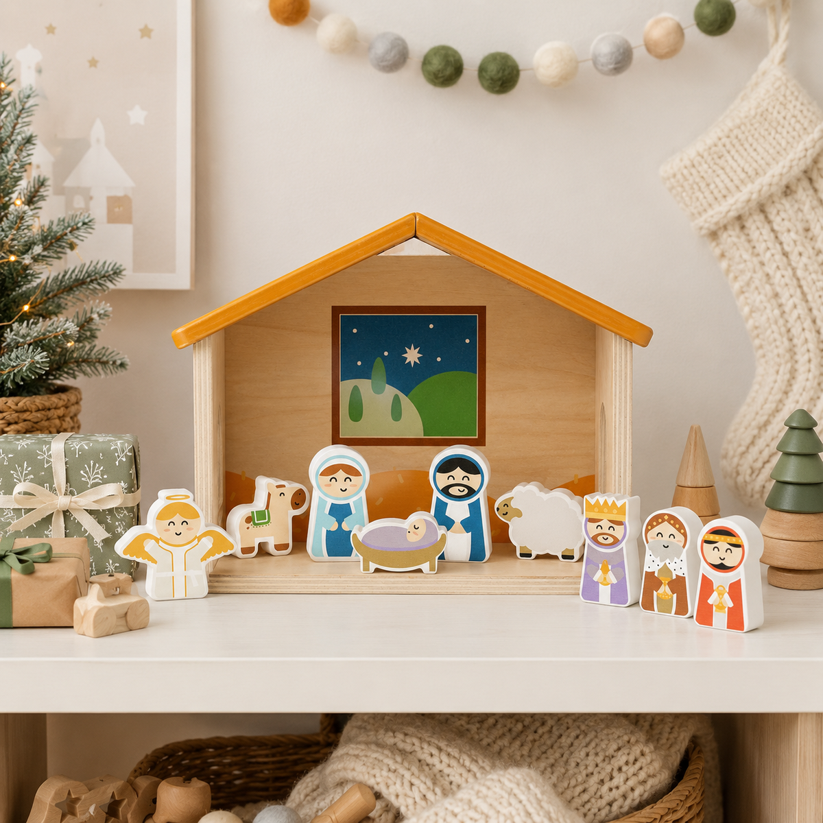 Kate & Milo - Wood Nativity Play Set, 10 Piece Christmas Toy Set For Kids