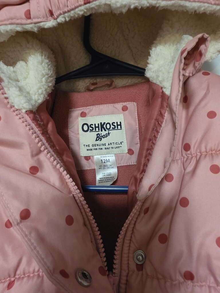 12mo OshKosh B'gosh Pink Polka Dot Baby Jacket