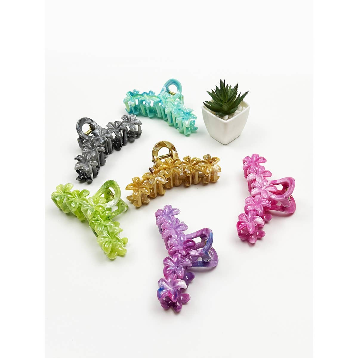 Marbled Design Pumeria Flower Hair Claw Clip: ASSORTED COLOR / ONE SIZE(12)