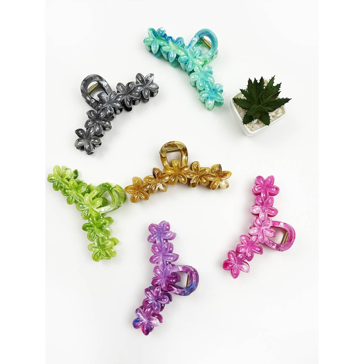 Marbled Design Pumeria Flower Hair Claw Clip: ASSORTED COLOR / ONE SIZE(12)