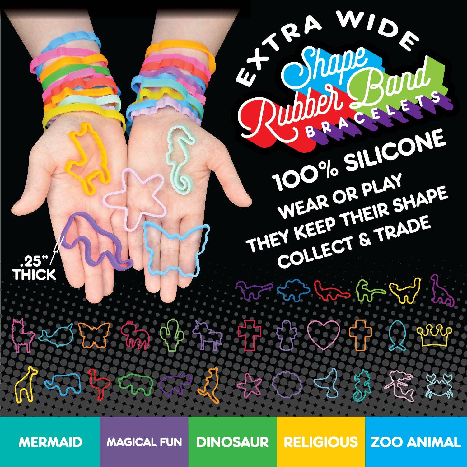 Silicone Shaped Bracelet Pack Assortment BULK - 24/Display: Wholesale Price