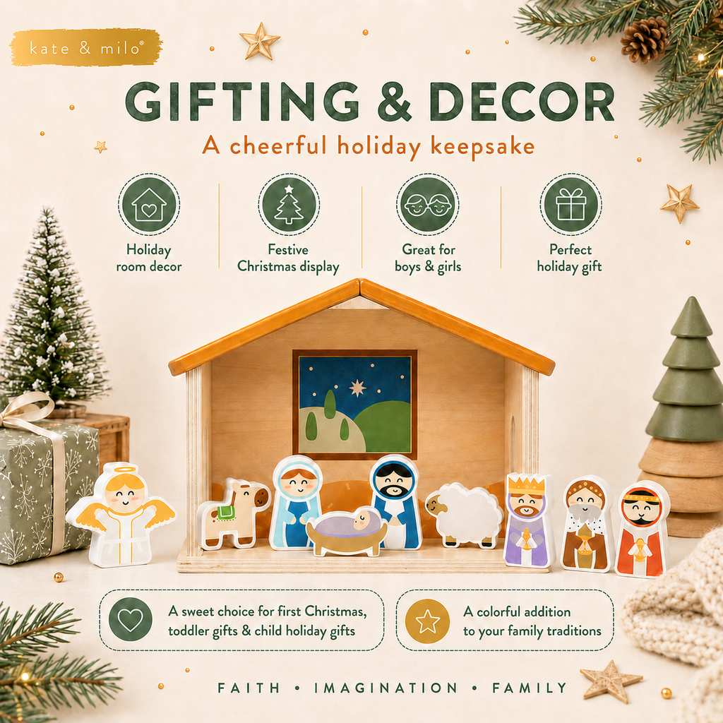 Kate & Milo - Wood Nativity Play Set, 10 Piece Christmas Toy Set For Kids