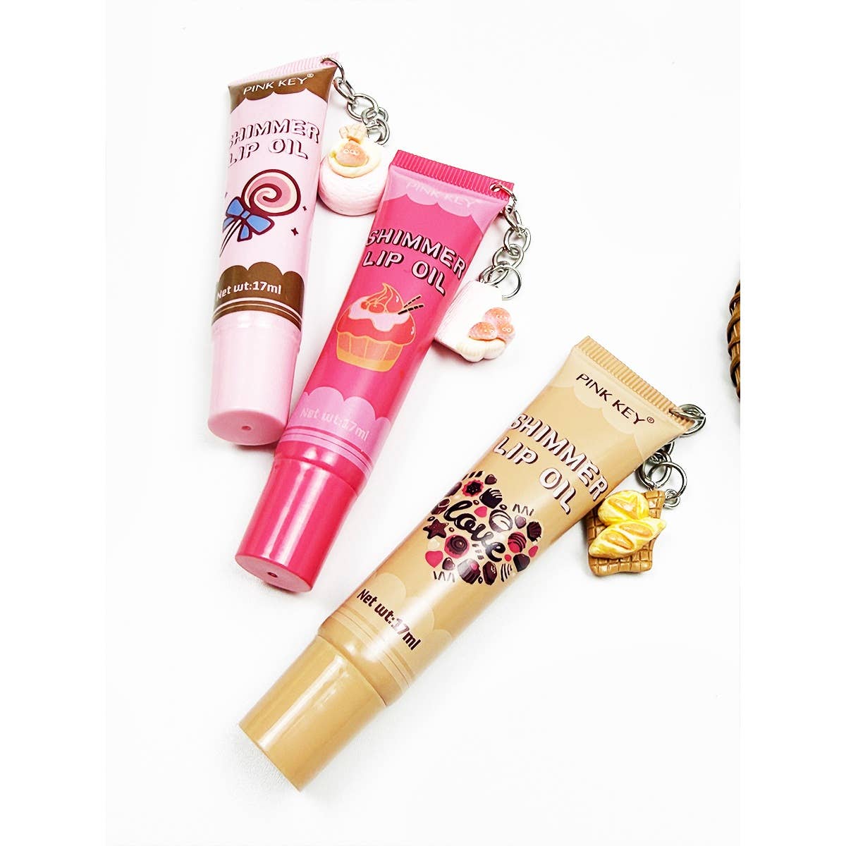 Cute Shimmer Lip Oil with Charm: ASSORTED COLOR / ONE SIZE(24)
