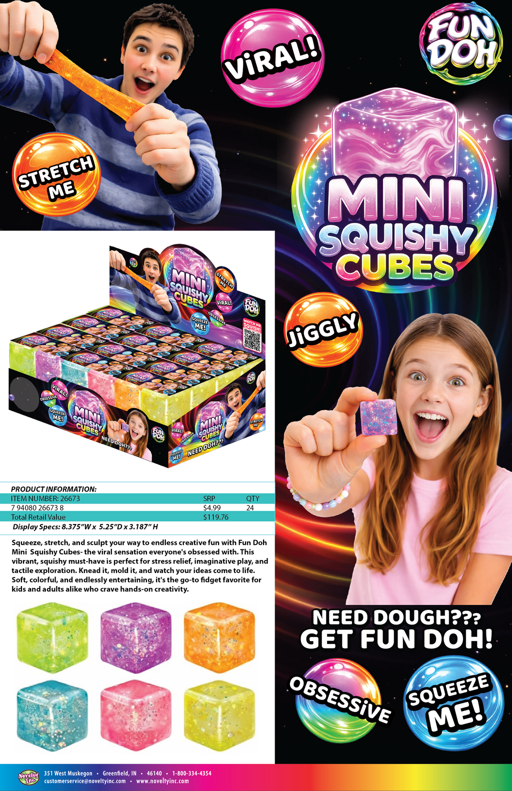 Fun Doh MINI Squishy Cube 2 Pack VIRAL Variety - 24/Display: Wholesale Price