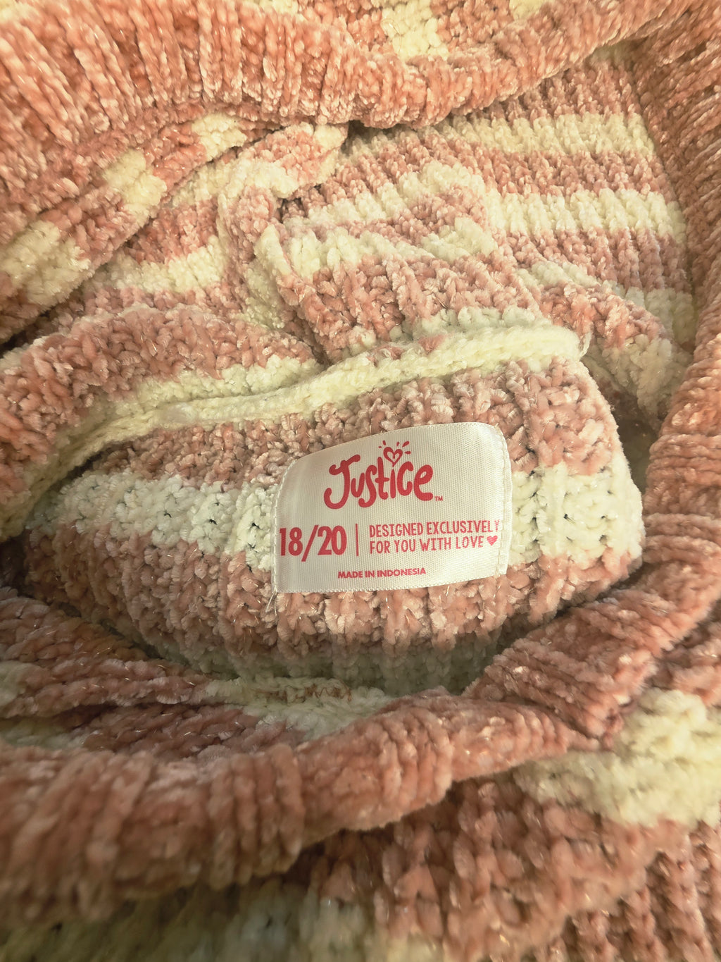 18/20 Knit Hoodie Pink Stripes Justice
